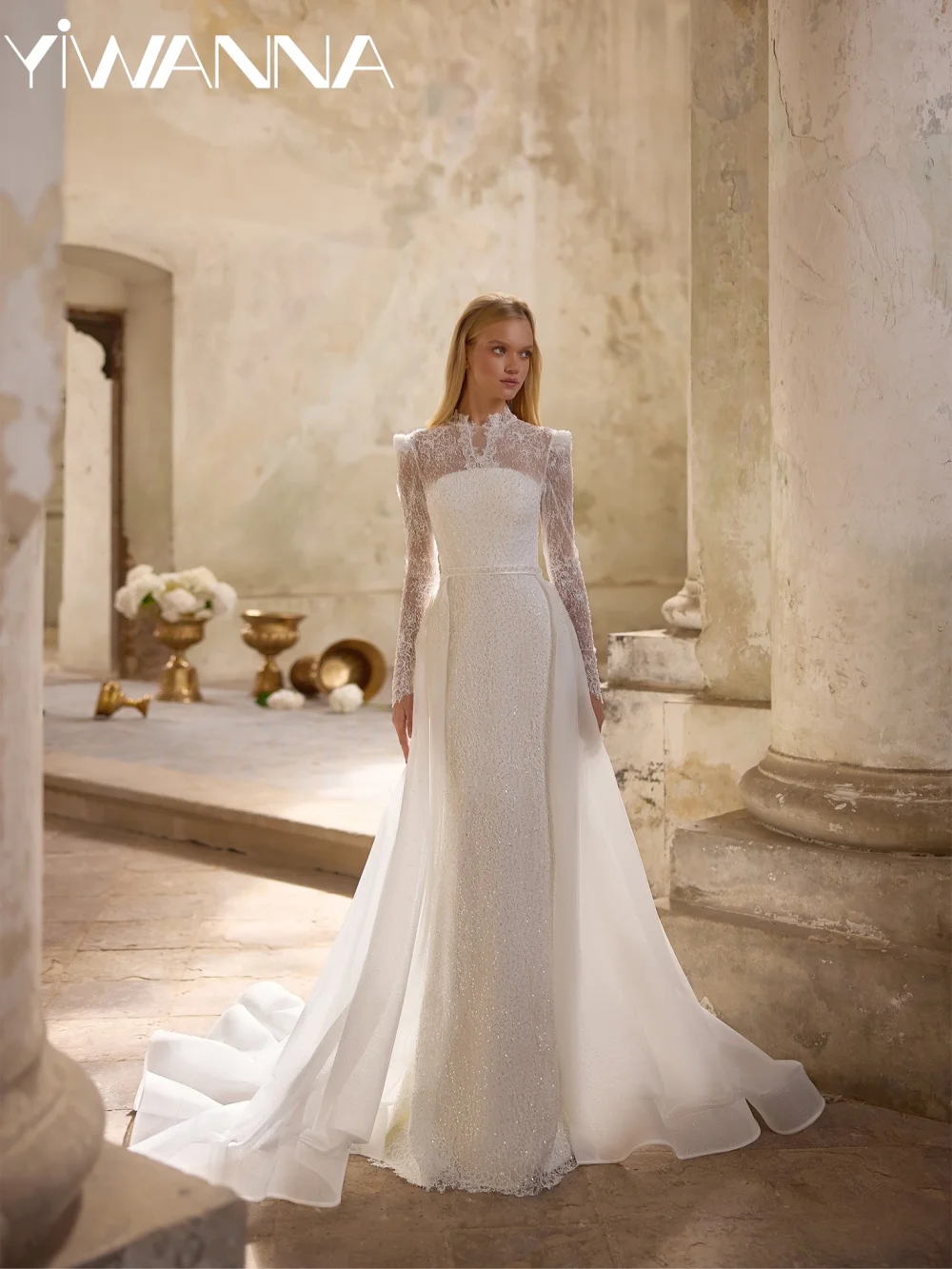 Modest Detachable Train Lace Wedding Dress Dazzling Beaded Mermaid Bridal Gown Customized New Floor-length Dresses For Bride
Modest Detachable Train Lace Wedding Dress Dazzling Beaded Mermaid Bridal Gown Customized New Floor-length Dresses For Bride