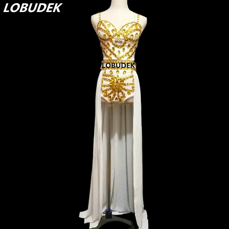 Fashion Sexy Women Nightclub Costume Gold Rhinestones Bikini 3 Piece Set Lady Singer Bar DJ Stage Clothes Dancer Show Dance Wear
Fashion Sexy Women Nightclub Costume Gold Rhinestones Bikini 3 Piece Set Lady Singer Bar DJ Stage Clothes Dancer Show Dance Wear