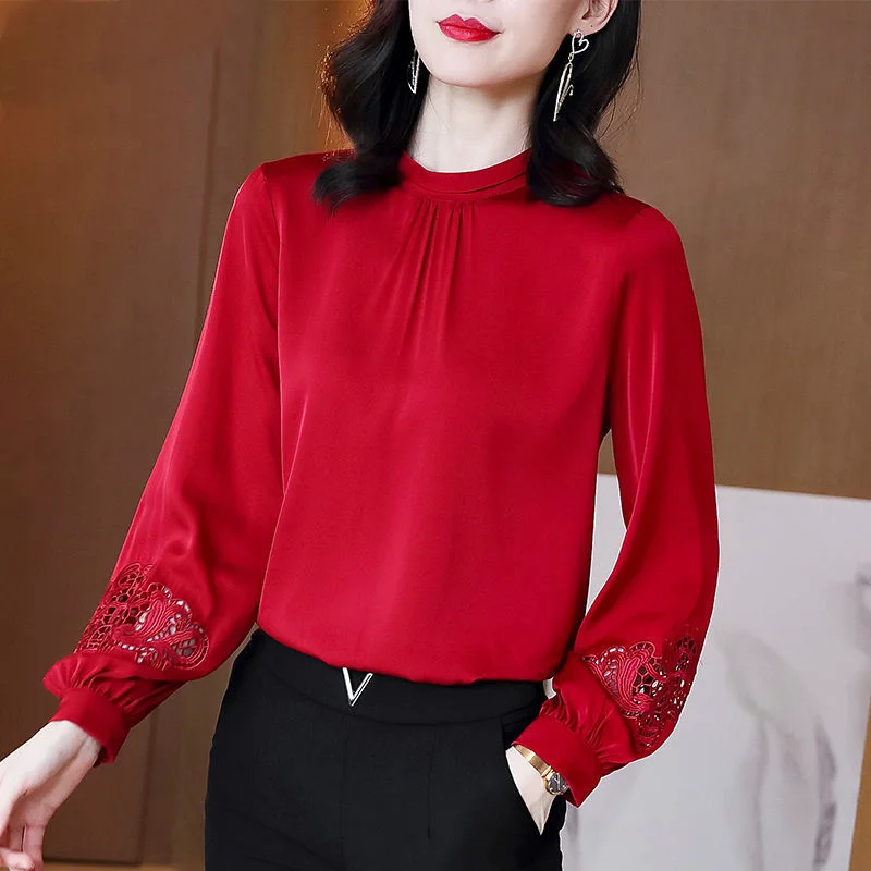 Ladies Office Lady Spring Autumn Thin Solid T-Shirts Tops Business Casual 2023 New Red Pullovers Embroidered Women's Clothing
Ladies Office Lady Spring Autumn Thin Solid T-Shirts Tops Business Casual 2023 New Red Pullovers Embroidered Women's Clothing