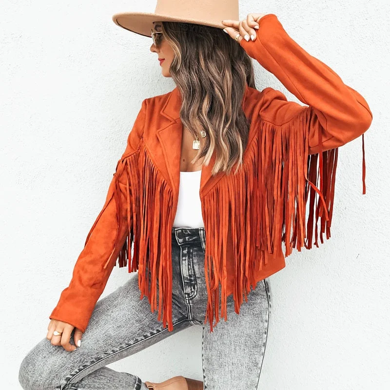 Elegant Short Women's Jacket Leather Coat Deer Skin Velvet Stand Collar Tassel Clean Fit Style Autumn Outerwear for Ladies
Elegant Short Women's Jacket Leather Coat Deer Skin Velvet Stand Collar Tassel Clean Fit Style Autumn Outerwear for Ladies