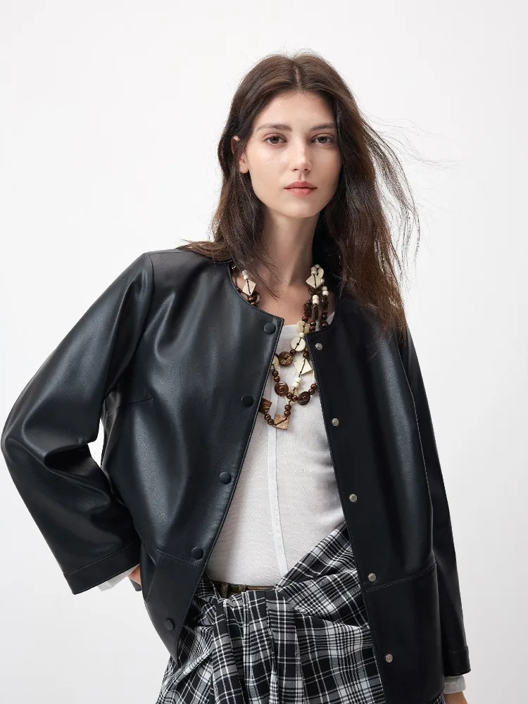 New Genuine Leather Jacket Round Neck Loose Sheepskin Jacket Women Fashion Minimalist Suit Sheepskin Coat Woman abrigo mujer
New Genuine Leather Jacket Round Neck Loose Sheepskin Jacket Women Fashion Minimalist Suit Sheepskin Coat Woman abrigo mujer