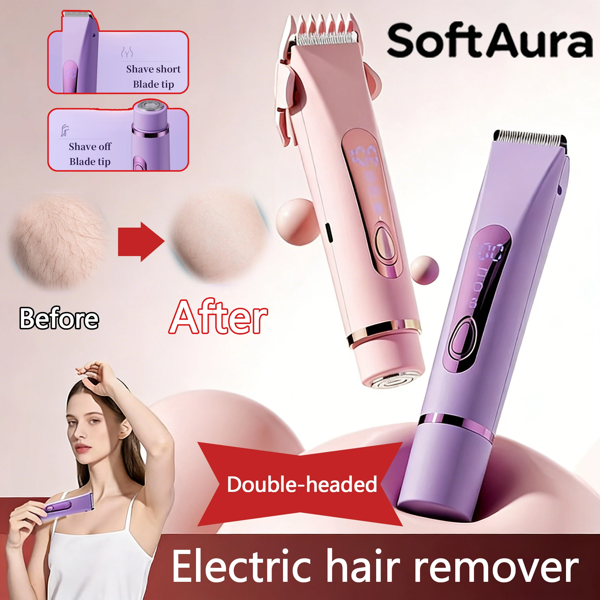 SoftAura 2-in-1 Bikini Trimmer for Women Painless Electric Razor Cordless Body Shaver Lady Facial Razor Travel Silk Skin
SoftAura 2-in-1 Bikini Trimmer for Women Painless Electric Razor Cordless Body Shaver Lady Facial Razor Travel Silk Skin