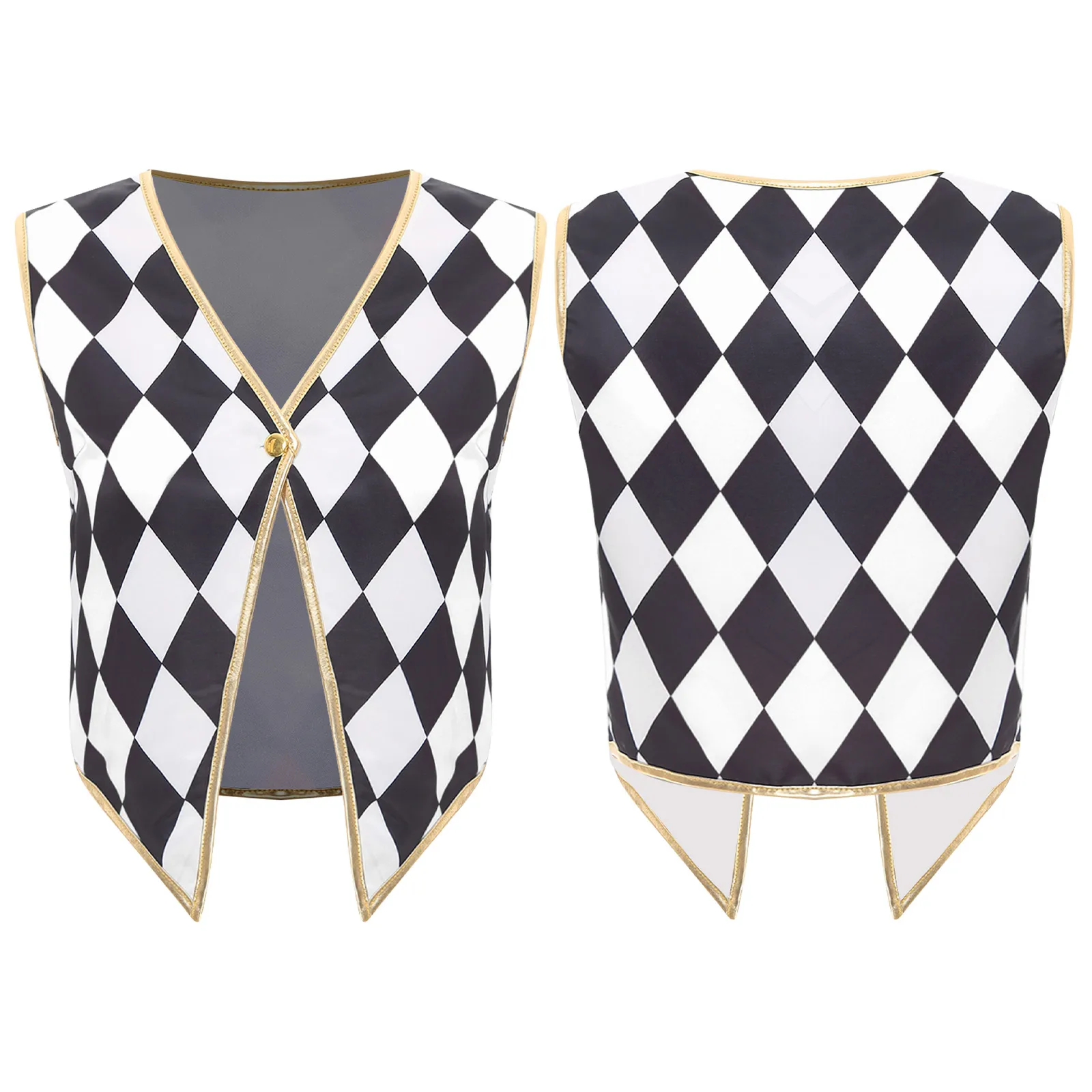 Unisex Halloween Circus Clown Ringmaster Sleeveless Vest Checkerboard Plaid Waistcoat Cosplay Costume for Party Performance
Unisex Halloween Circus Clown Ringmaster Sleeveless Vest Checkerboard Plaid Waistcoat Cosplay Costume for Party Performance