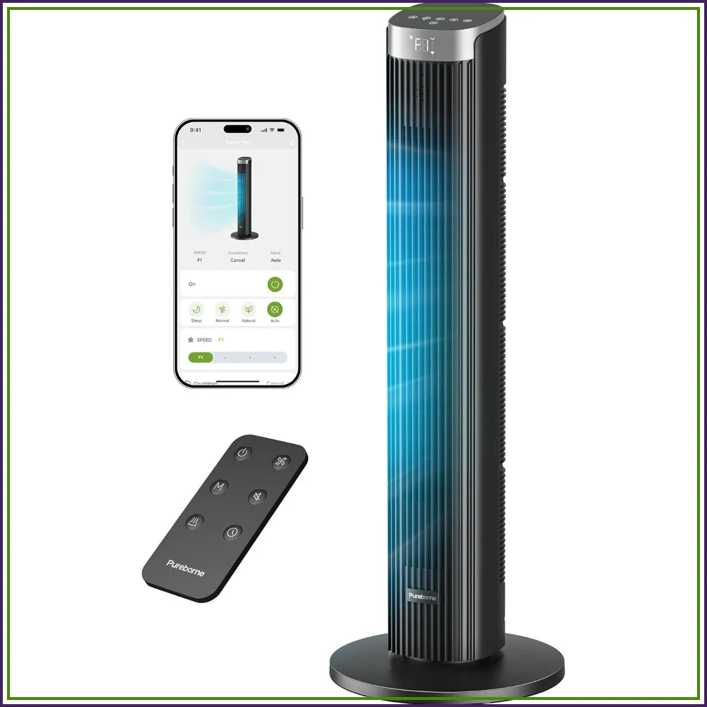 36" Smart Tower Fan with 90° Oscillation, APP & Voice Control, 4 Speeds up to 25ft/s, 12H Timer, Quiet Cooling for Bedroom, Black
36" Smart Tower Fan with 90° Oscillation, APP & Voice Control, 4 Speeds up to 25ft/s, 12H Timer, Quiet Cooling for Bedroom, Black