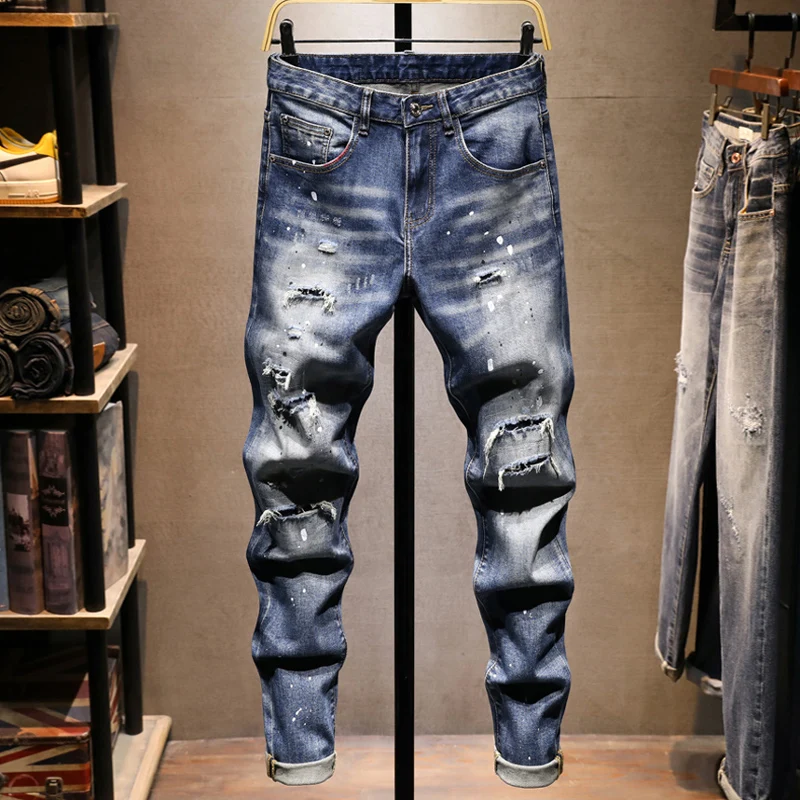 Street Designer Fashion Men Jeans Retro Blue Stretch Slim Fit Painted Ripped Jeans Men Y2K Vintage Casual Denim Pants Hombre
Street Designer Fashion Men Jeans Retro Blue Stretch Slim Fit Painted Ripped Jeans Men Y2K Vintage Casual Denim Pants Hombre