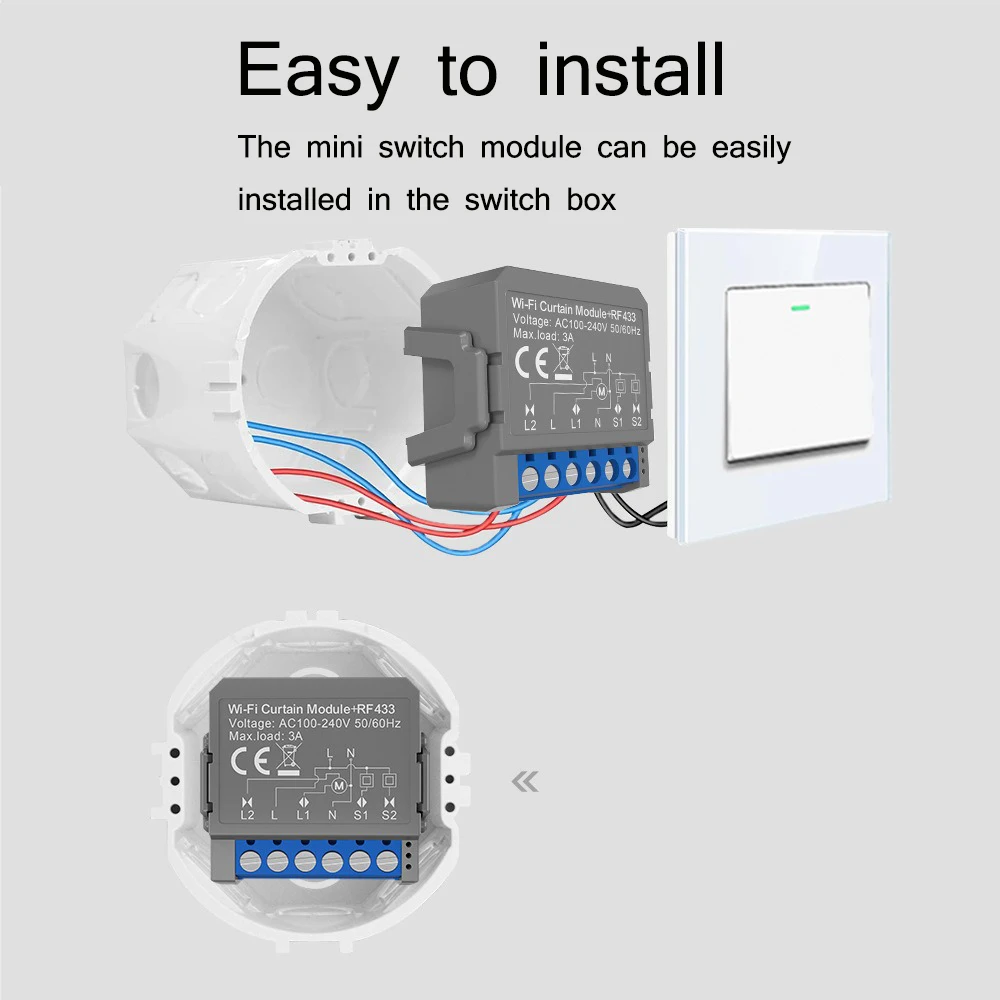 Smart WiFi Curtain Switch Blinds Switch AC100-240V 10A RF433 Smart Life Remote Control RF433 Louver Switch Intelligent Module
Smart WiFi Curtain Switch Blinds Switch AC100-240V 10A RF433 Smart Life Remote Control RF433 Louver Switch Intelligent Module