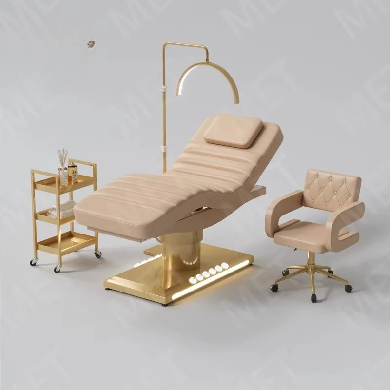 Beauty Bed Modern Beauty Salon Eyelash Bed Gold Stainless Steel Base Facial Massage Bed 
Beauty Bed Modern Beauty Salon Eyelash Bed Gold Stainless Steel Base Facial Massage Bed