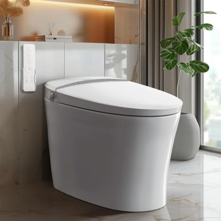 Smart toilet for modern bathroom use, ceramic material, white color, featuring bidet, heated seat, dual auto flush, 1000g MaP s
Smart toilet for modern bathroom use, ceramic material, white color, featuring bidet, heated seat, dual auto flush, 1000g MaP s