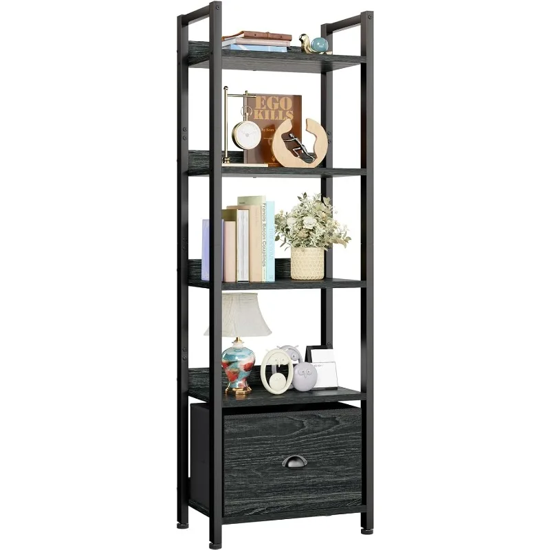 5 Tier Bookshelf with Drawer, Kitchen Bakers Rack with Storage, Tall Narrow Bookcase, Industrial Free Standing
5 Tier Bookshelf with Drawer, Kitchen Bakers Rack with Storage, Tall Narrow Bookcase, Industrial Free Standing