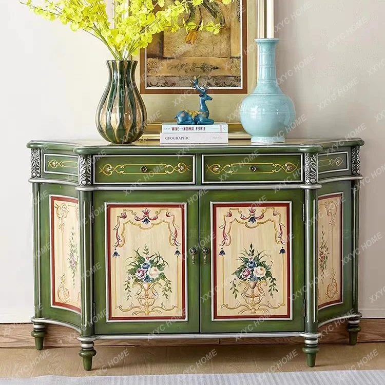 Retro entrance table solid wood semicircular entrance table storage drawer pure hand-painted
Retro entrance table solid wood semicircular entrance table storage drawer pure hand-painted