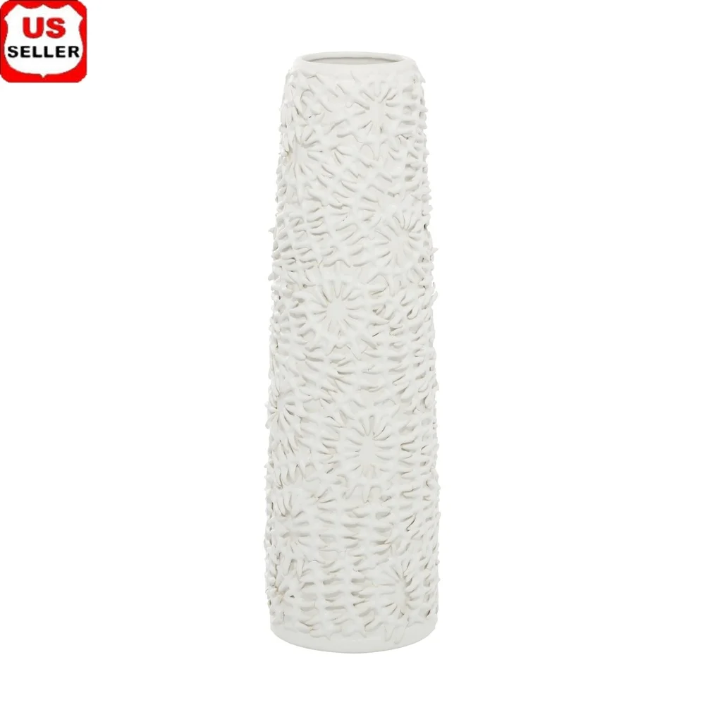 Contemporary Floral Embossed Ceramic Vase with Pine Leaf Carvings Indoor Decor Flower Holder Smooth Coating Unique Shape 21 Inch
Contemporary Floral Embossed Ceramic Vase with Pine Leaf Carvings Indoor Decor Flower Holder Smooth Coating Unique Shape 21 Inch