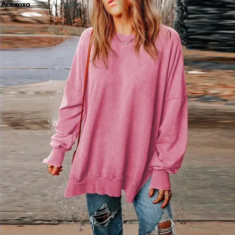 Autumn new women's fashion casual solid color pullover round neck long sleeve top
Autumn new women's fashion casual solid color pullover round neck long sleeve top