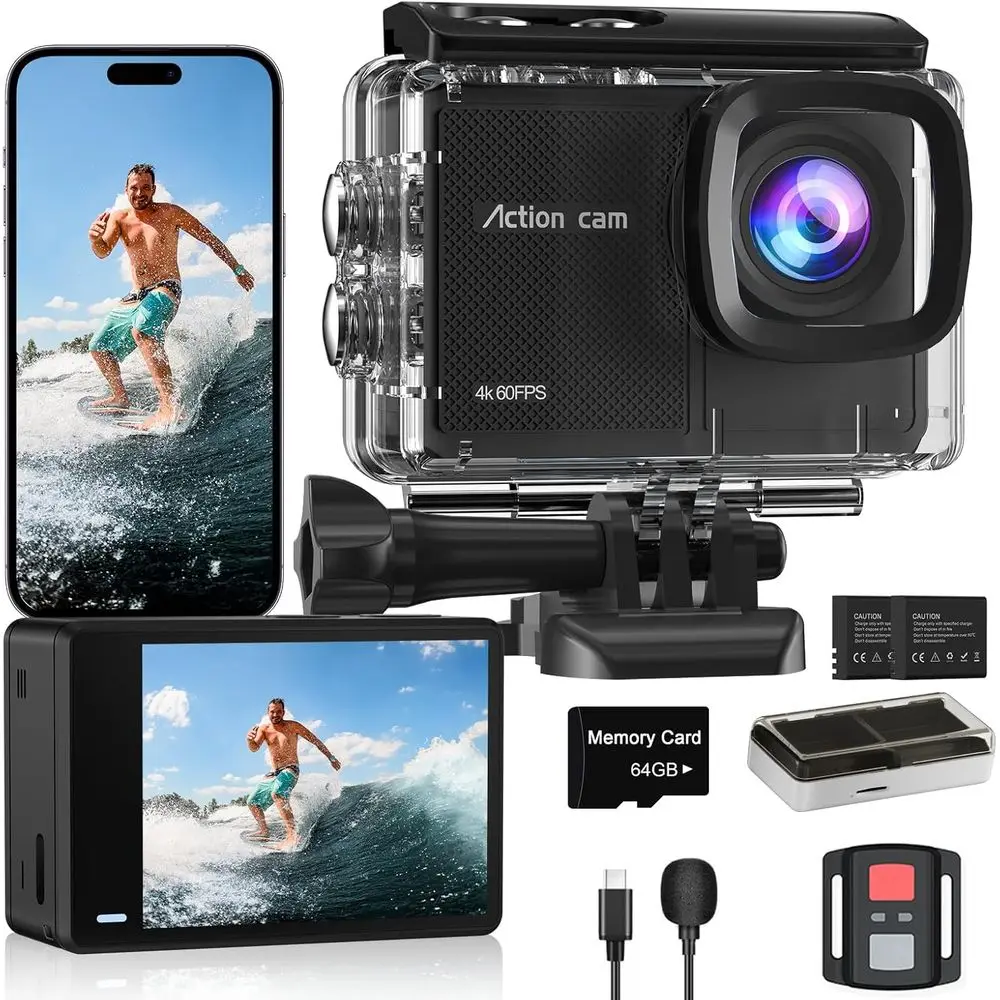 4K 60FPS Action Cam with 64GB Card, 48MP Waterproof, 40M Underwater, 8X Zoom, EIS, WiFi & Remote, Moto-Ready, Dual Batteries
4K 60FPS Action Cam with 64GB Card, 48MP Waterproof, 40M Underwater, 8X Zoom, EIS, WiFi & Remote, Moto-Ready, Dual Batteries