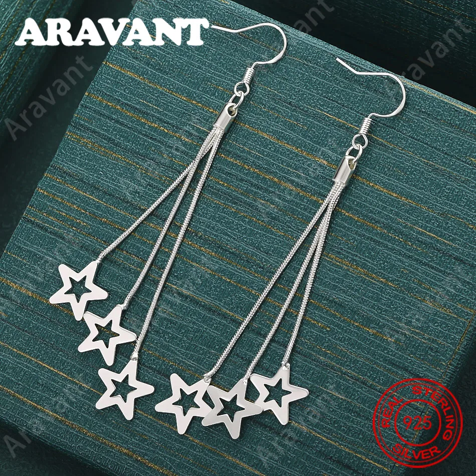 925 Sterling Silver Three-Star Hollow Out Long Earrings For Women - Vintage Elegance And Noble Party Jewelry
925 Sterling Silver Three-Star Hollow Out Long Earrings For Women - Vintage Elegance And Noble Party Jewelry