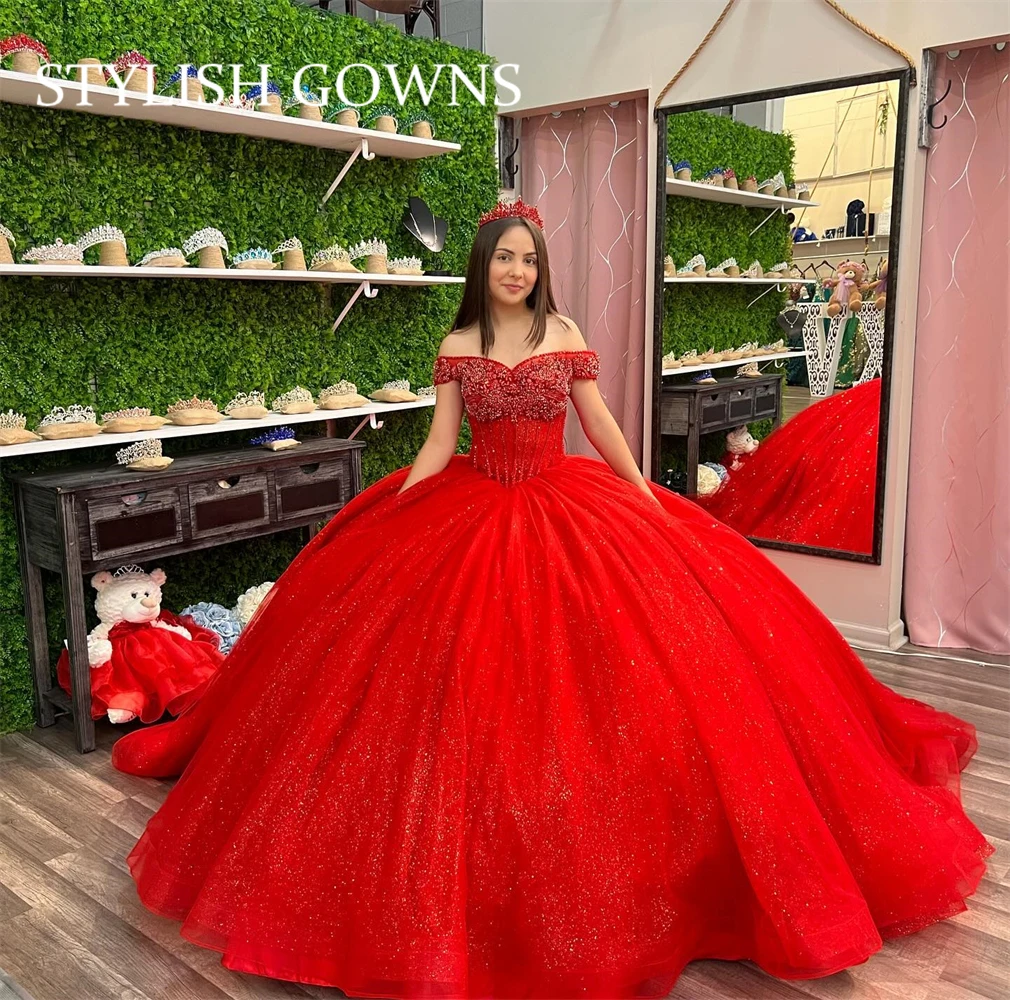 Mexico Red Off The Shoulder Quinceanera Dresses Ball Gown Bead Birthday Party Dress Lace-Up Princess Gowns Sweet 16 Customized
Mexico Red Off The Shoulder Quinceanera Dresses Ball Gown Bead Birthday Party Dress Lace-Up Princess Gowns Sweet 16 Customized
