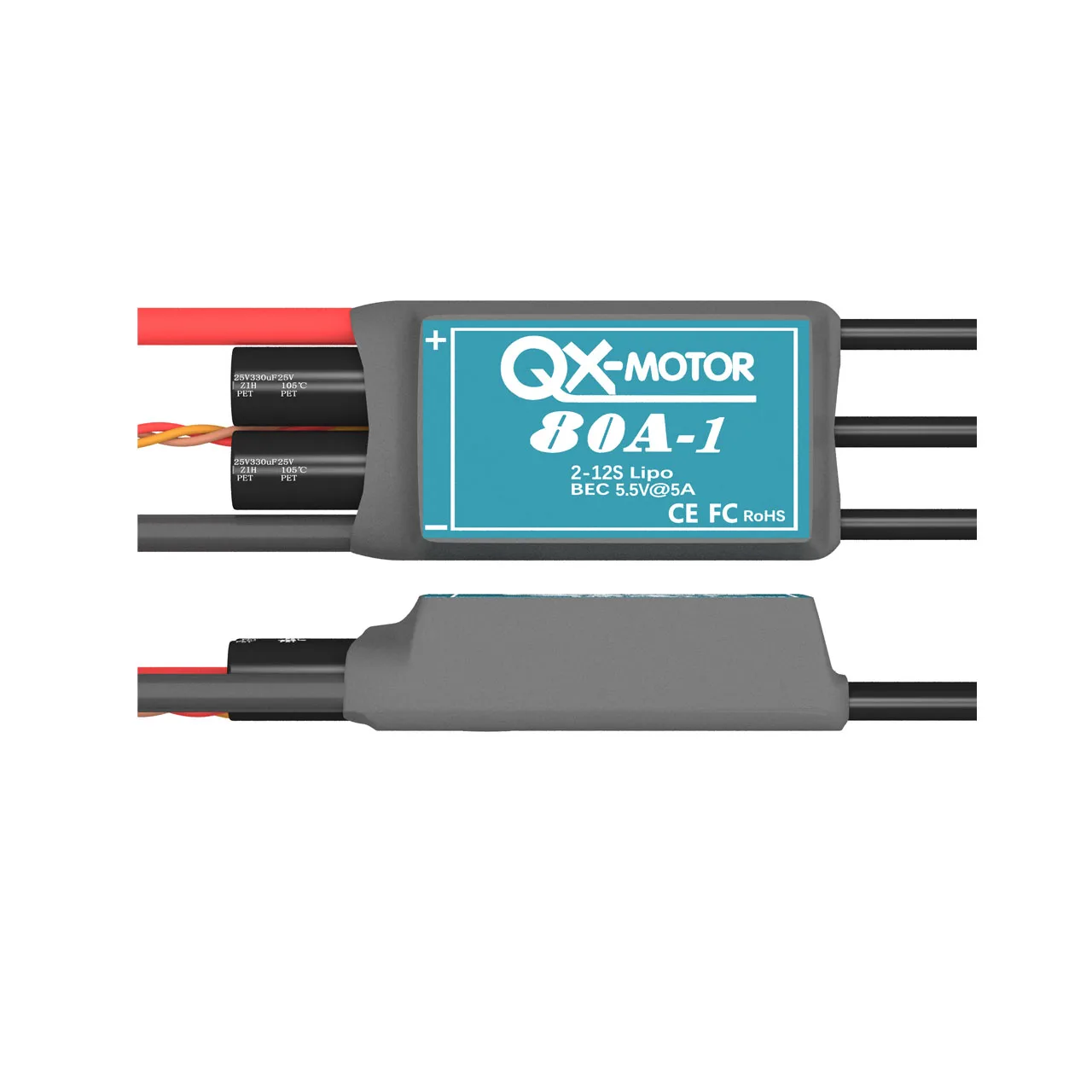 QX-MOTOR 80A (80A-1) 2-12S brushless ESC with BEC 5.5V/5A for brushless motor suitable for model airplane toys
QX-MOTOR 80A (80A-1) 2-12S brushless ESC with BEC 5.5V/5A for brushless motor suitable for model airplane toys