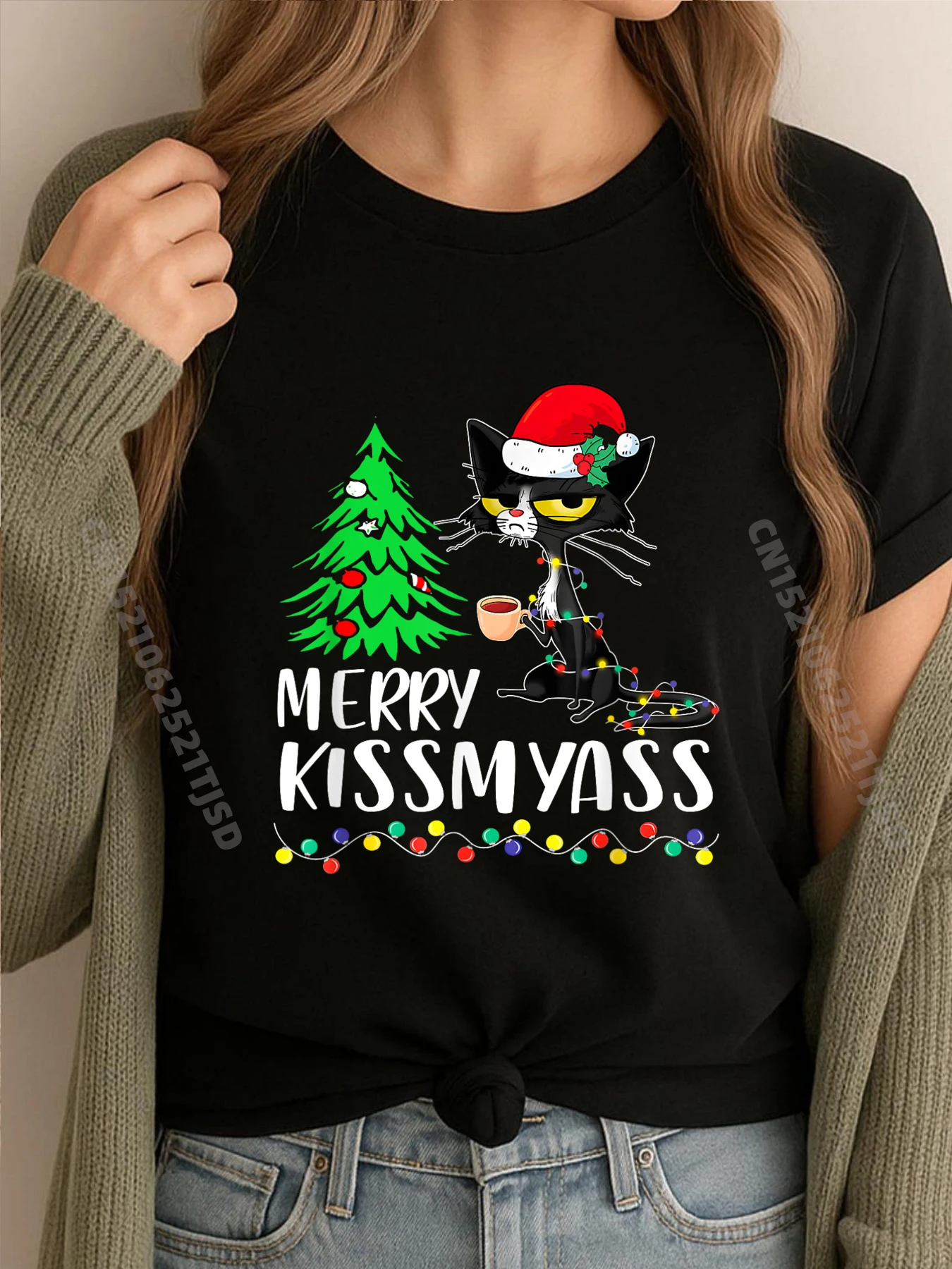 Рождественские огни Merry Kissmyass Cat, рождественские женские футболки для любителей кошек, мужские футболки высокого качества с Новым годом
Рождественские огни Merry Kissmyass Cat, рождественские женские футболки для любителей кошек, мужские футболки высокого качества с Новым годом