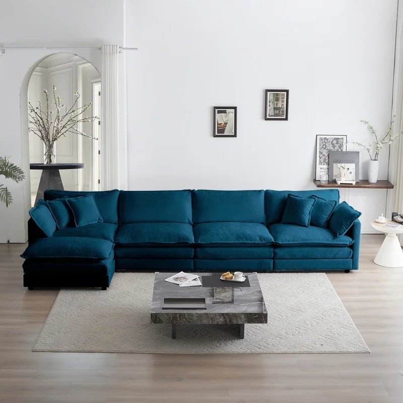 U-Shaped 5-Seater Sectional Sofa with Ottoman, Blue Chenille, Convertible Living Room Couch
U-Shaped 5-Seater Sectional Sofa with Ottoman, Blue Chenille, Convertible Living Room Couch