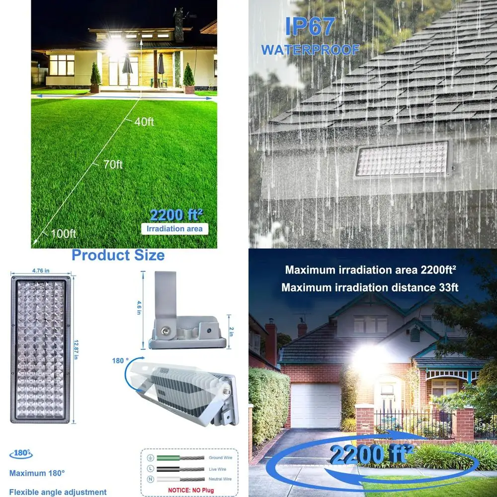 Уличный светодиодный прожектор 100 Вт - 14000 люмен, 6500K дневной свет, IP67 водонепроницаемый, защита от перенапряжения 6 кВ для стадионов, охраны, садов
Уличный светодиодный прожектор 100 Вт - 14000 люмен, 6500K дневной свет, IP67 водонепроницаемый, защита от перенапряжения 6 кВ для стадионов, охраны, садов