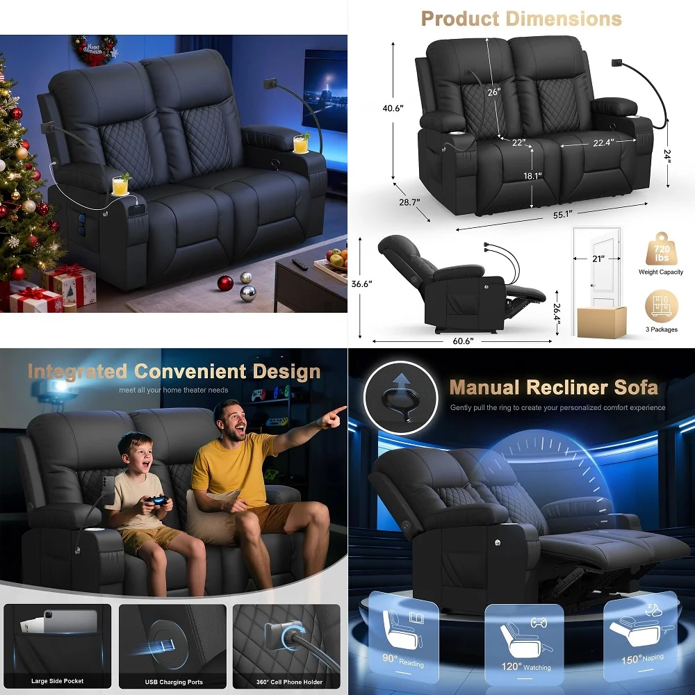 Recliner Sofa, Home Theater Seating with Storage amp Pocket, Reclining Loveseat Sofa with USB Ports amp Phone Holders, Wall Hug
Recliner Sofa, Home Theater Seating with Storage amp Pocket, Reclining Loveseat Sofa with USB Ports amp Phone Holders, Wall Hug