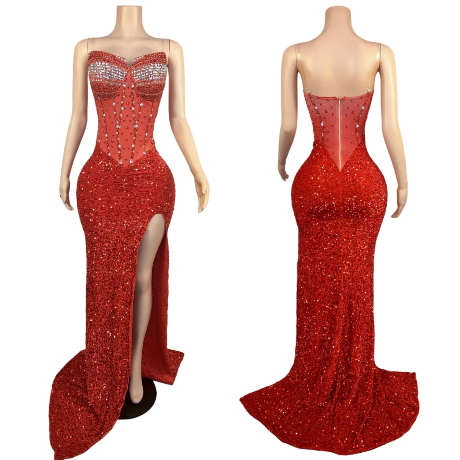 Sparkly Crystals Red Strapless Sequins Gown Women Sexy Luxury Celebrate Evening Prom Birthday Dress Photo Shoot Wear Hongmeigui
Sparkly Crystals Red Strapless Sequins Gown Women Sexy Luxury Celebrate Evening Prom Birthday Dress Photo Shoot Wear Hongmeigui