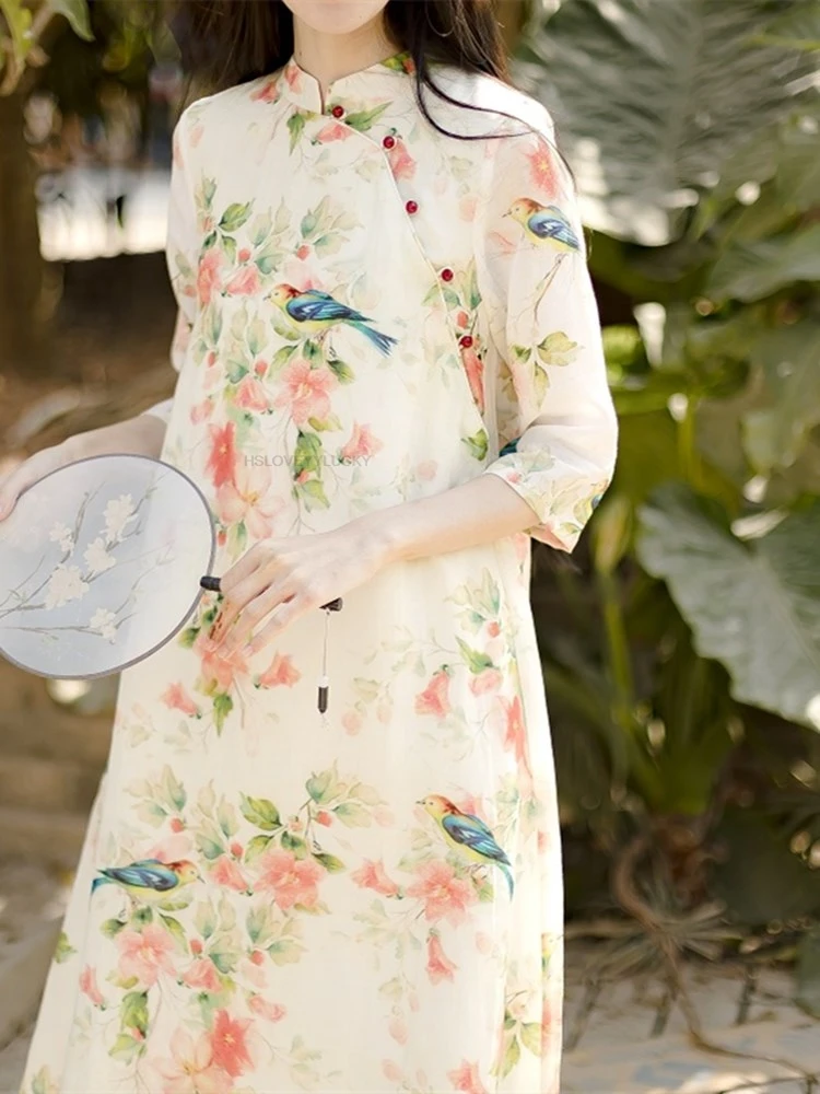 New Improved Chinese Style Retro Cotton Linen Flower Printed Half Sleeve Cheongsam Dress Woman Retro Loose Daily Qipao Dress
New Improved Chinese Style Retro Cotton Linen Flower Printed Half Sleeve Cheongsam Dress Woman Retro Loose Daily Qipao Dress