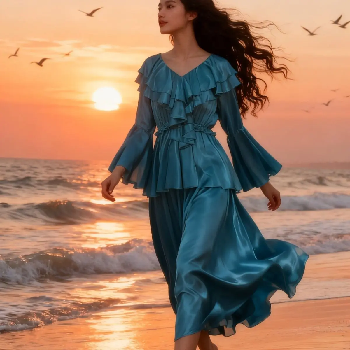 Bust within120cm Unisex Glossy Satin Ruffles Long Dress Loose Pajamas Maxi Dress Women Men Elegant Dresses Sleeping Wear
Bust within120cm Unisex Glossy Satin Ruffles Long Dress Loose Pajamas Maxi Dress Women Men Elegant Dresses Sleeping Wear
