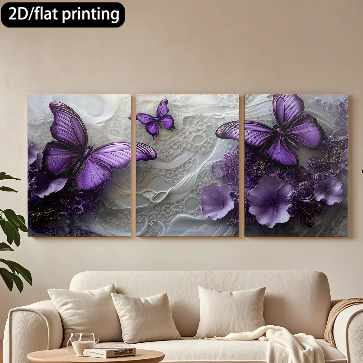 3pc wooden frame canvas decorative paintingExquisite purple butterflies, floral decor.Corridor bedroom decoration
3pc wooden frame canvas decorative paintingExquisite purple butterflies, floral decor.Corridor bedroom decoration