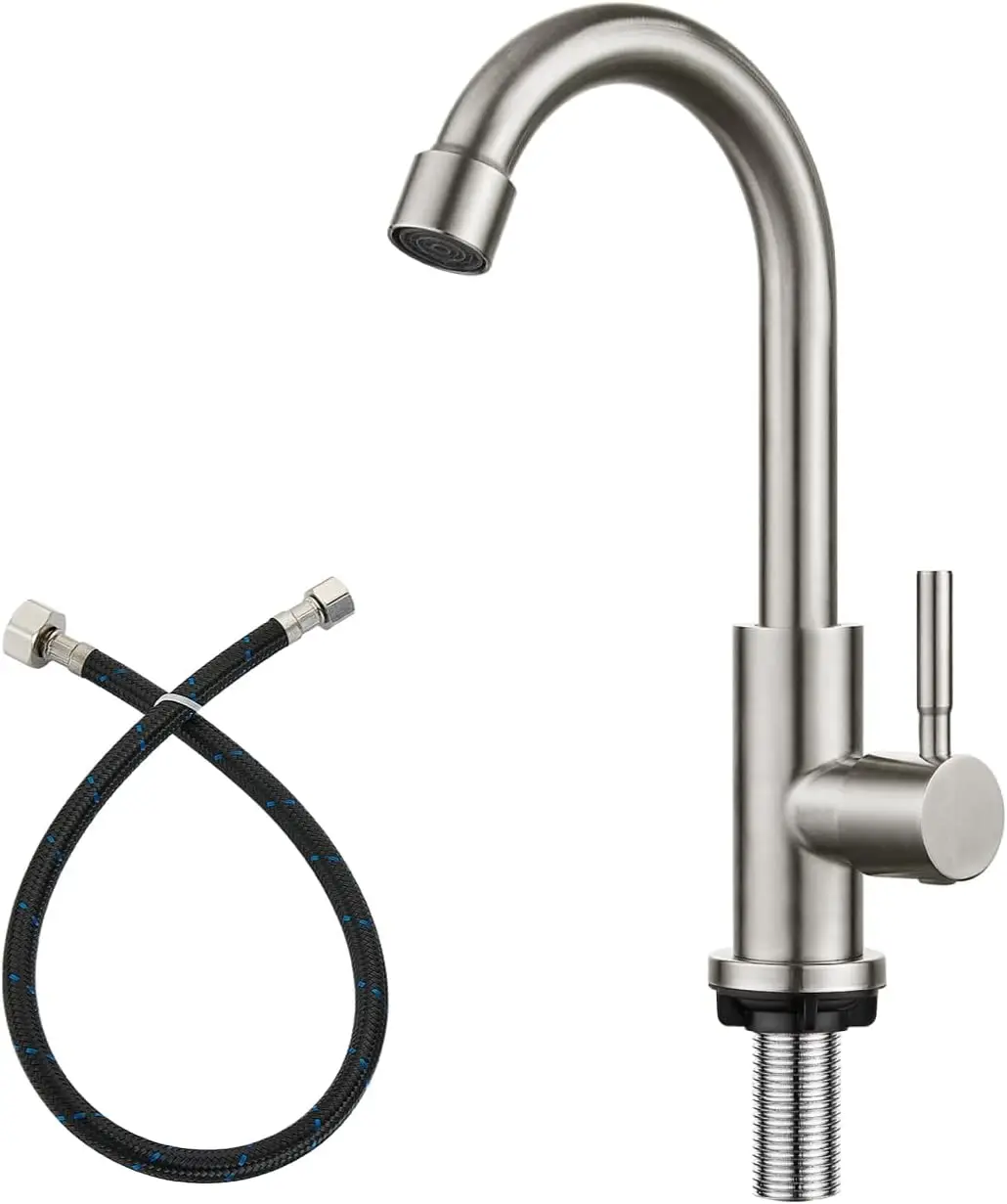 Cold Water Kitchen Faucet, SUS304 Stainless Steel, High Arc Gooseneck, Single Hole Deck Mount, Brushed Nickel, 8.3 Inch for Bar, RV, Laundry
Cold Water Kitchen Faucet, SUS304 Stainless Steel, High Arc Gooseneck, Single Hole Deck Mount, Brushed Nickel, 8.3 Inch for Bar, RV, Laundry