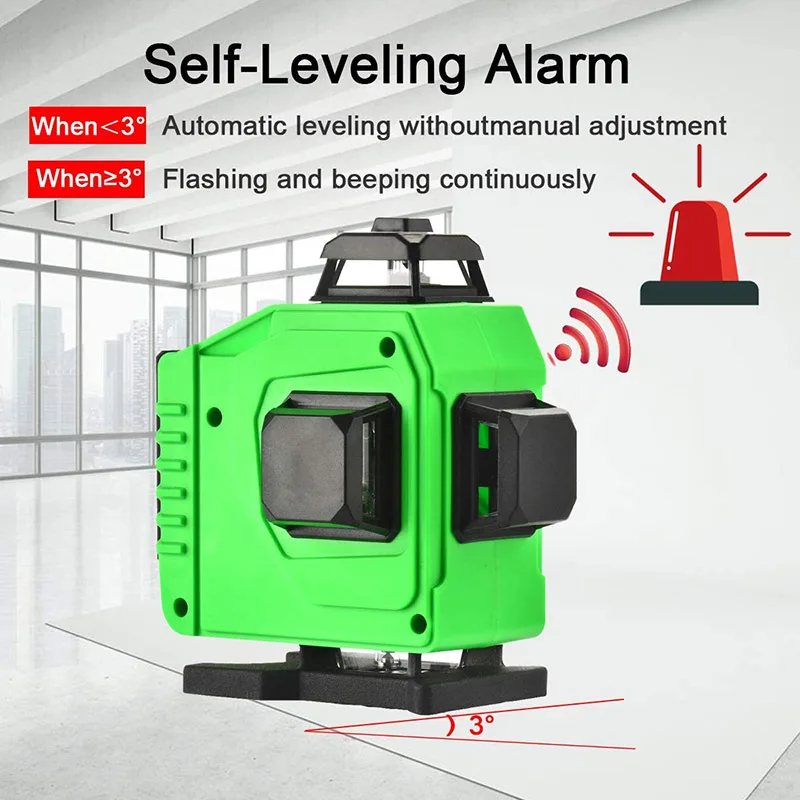 Laser Level Self Leveling 3x360° 3D Green Cross Line for Construction and Picture Hanging
Laser Level Self Leveling 3x360° 3D Green Cross Line for Construction and Picture Hanging