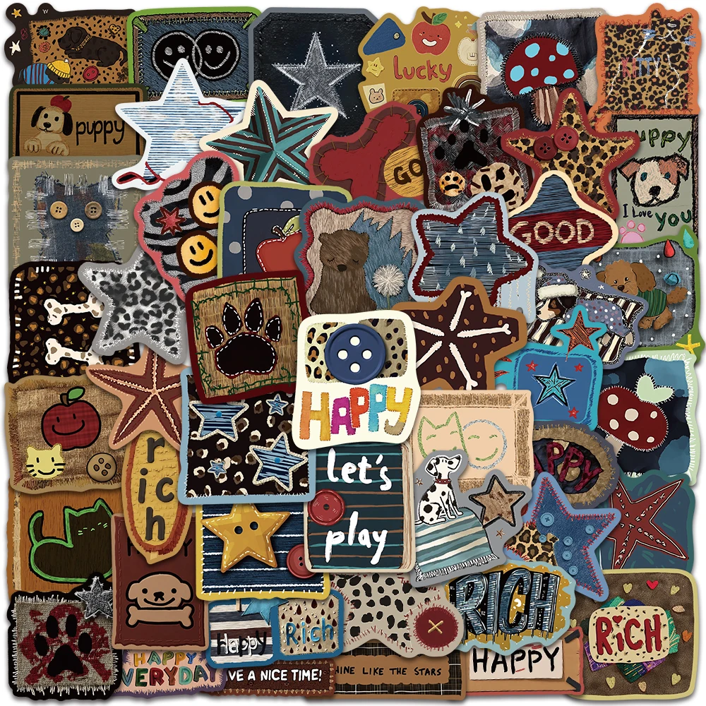 50pcs Cute Stitched Animal & Star Sticker, Retro Faux Patchwork Creative Graffiti Decals for Guitar Skateboard Scrapbook Journal
50pcs Cute Stitched Animal & Star Sticker, Retro Faux Patchwork Creative Graffiti Decals for Guitar Skateboard Scrapbook Journal
