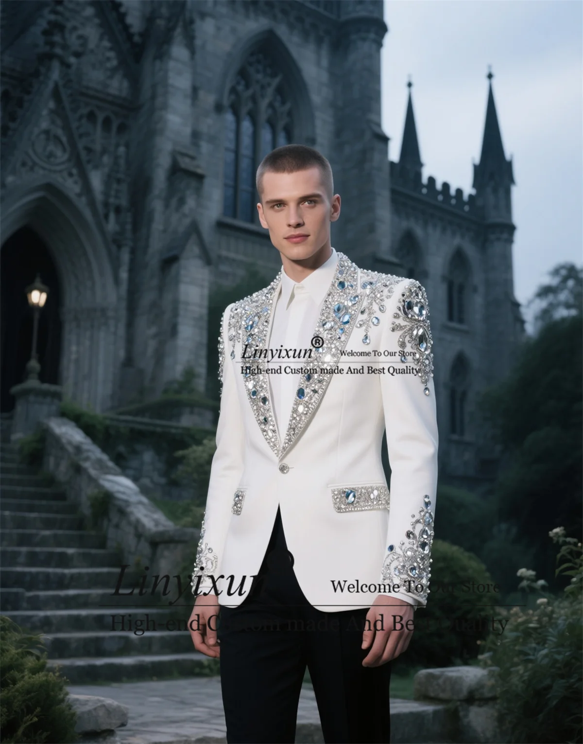 High End Rhinestones Crystals Men Suits Customized Slim Fit Groom Tuxedos Wedding Costume Homme 2 Piece Sets Male Prom Blazers
High End Rhinestones Crystals Men Suits Customized Slim Fit Groom Tuxedos Wedding Costume Homme 2 Piece Sets Male Prom Blazers