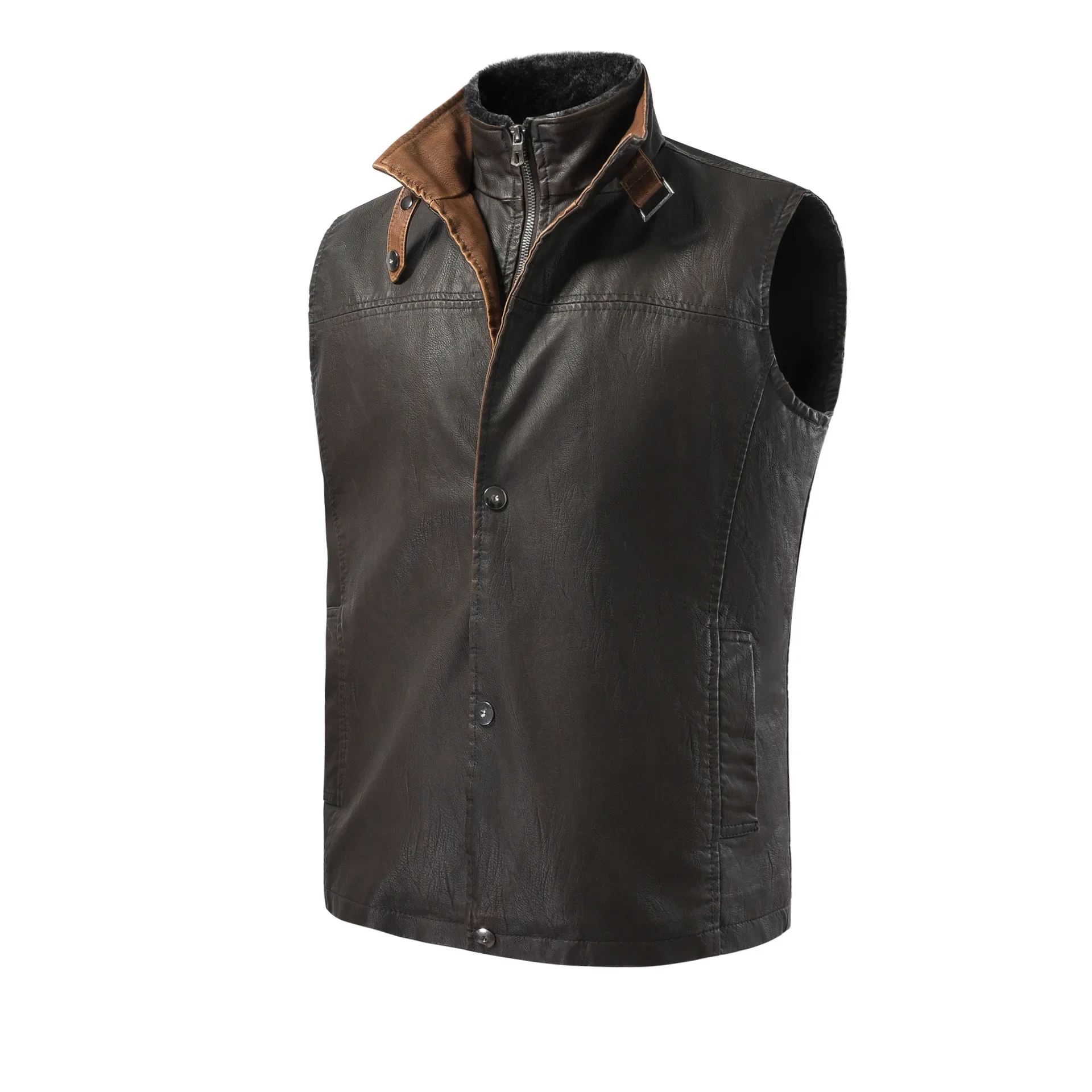 Brand Men's Casual New Vest Street Motorcycle Style Stand Up Collar Windproof Fur Collar Jacket Design Sleeveless Leather Vest
Brand Men's Casual New Vest Street Motorcycle Style Stand Up Collar Windproof Fur Collar Jacket Design Sleeveless Leather Vest