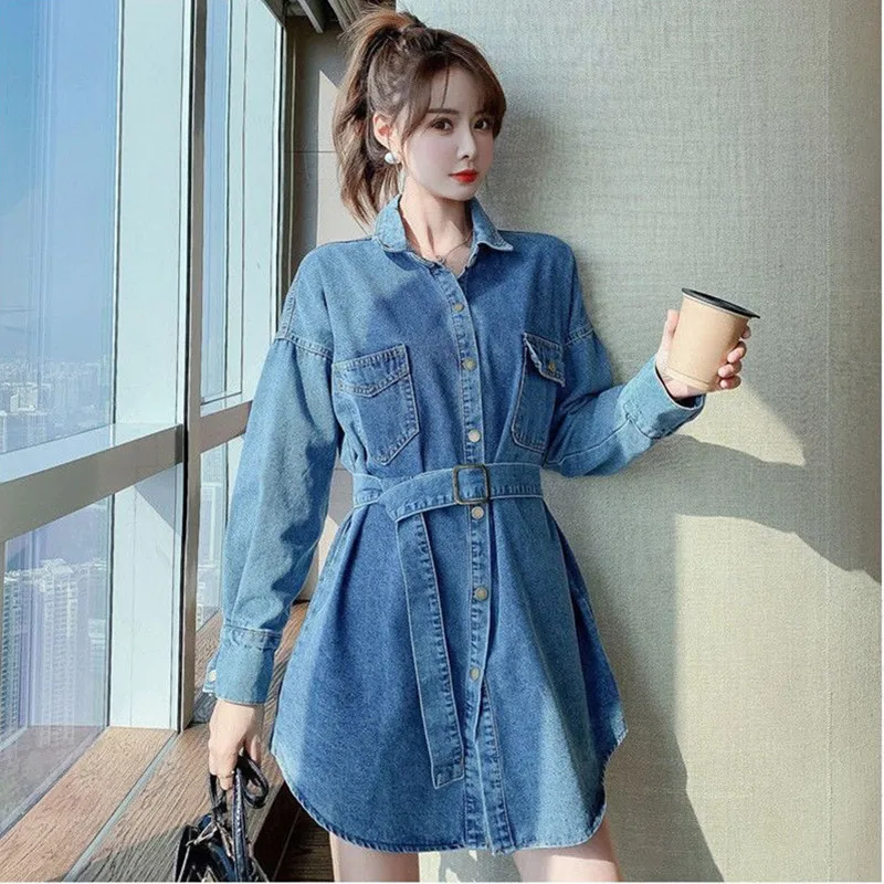 Hong Kong style Vintage Denim Shirt Dress For women Spring Autumn Slim Single Breasted Fashion niche Chic Dress Casual Clothes
Hong Kong style Vintage Denim Shirt Dress For women Spring Autumn Slim Single Breasted Fashion niche Chic Dress Casual Clothes
