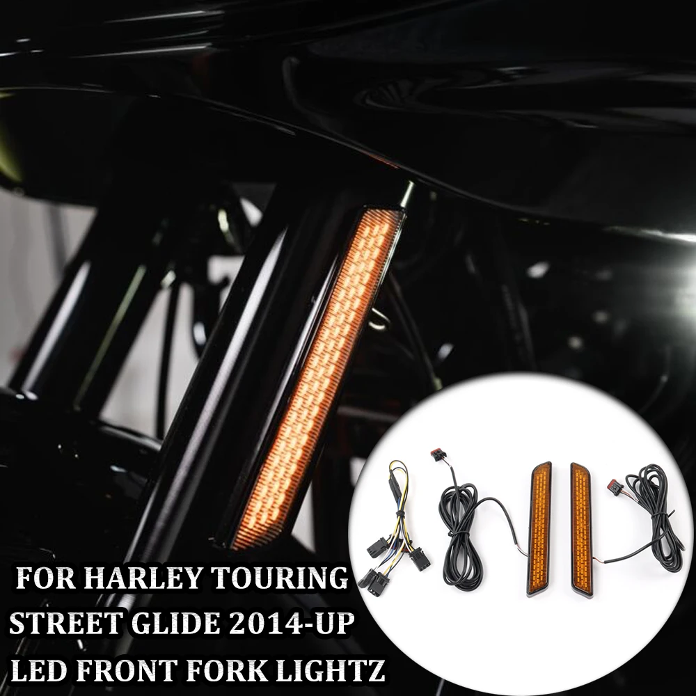 LED Front Fork Turn Signal Light for Harley Touring Models:Street Glide Road King Electra Glide, Tri Glide FLHR/FLHX/FLTXR 2014+
LED Front Fork Turn Signal Light for Harley Touring Models:Street Glide Road King Electra Glide, Tri Glide FLHR/FLHX/FLTXR 2014+