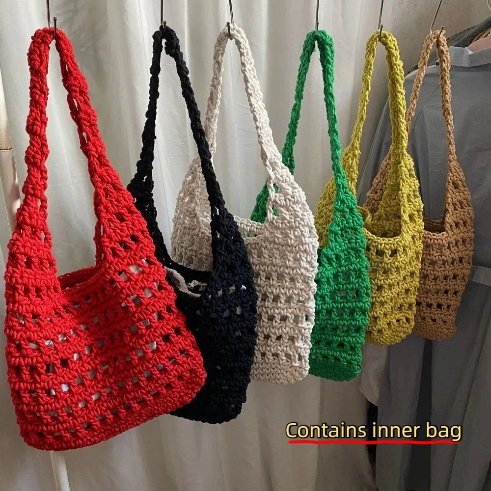 Korean Style Hollow Out Knitted Weave Bag Braided Solid Color Crochet Tote Bag Vacation Style Handbag Knitted Shoulder Bag Daily
Korean Style Hollow Out Knitted Weave Bag Braided Solid Color Crochet Tote Bag Vacation Style Handbag Knitted Shoulder Bag Daily