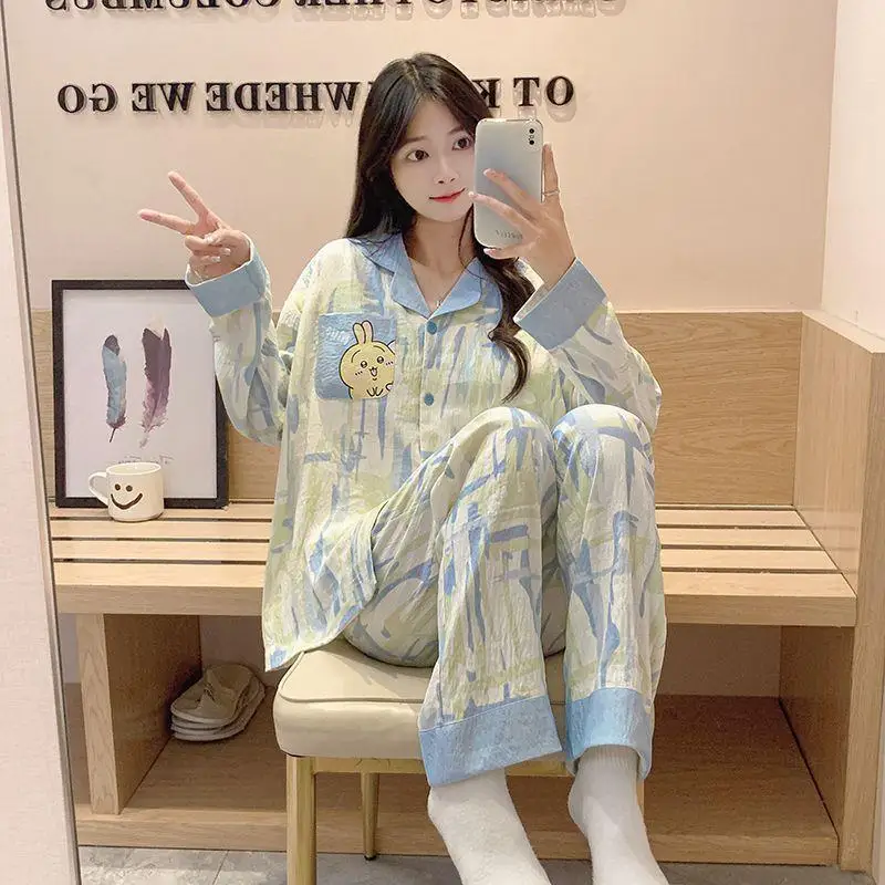 Spring and Autumn New Pajamas Women Long Sleeve Trousers Cardigan Sweet Cute Cartoon Can Wear Two Sets of Home Clothes Comfort
Spring and Autumn New Pajamas Women Long Sleeve Trousers Cardigan Sweet Cute Cartoon Can Wear Two Sets of Home Clothes Comfort
