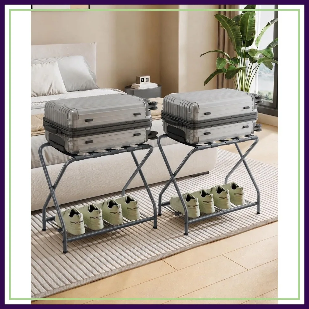2 Pack Foldable Heavy Duty Luggage Rack Stands with Storage Shelves, 150 lbs Top 50 lbs Bottom, Gray
2 Pack Foldable Heavy Duty Luggage Rack Stands with Storage Shelves, 150 lbs Top 50 lbs Bottom, Gray