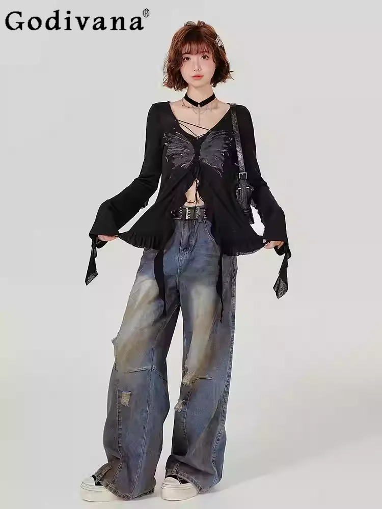 Новая американская сексуальная футболка с длинным рукавом и принтом бабочки, весенне-осенний женский модный облегающий кардиган с V-образным вырезом, черный вязаный кардиган
Новая американская сексуальная футболка с длинным рукавом и принтом бабочки, весенне-осенний женский модный облегающий кардиган с V-образным вырезом, черный вязаный кардиган