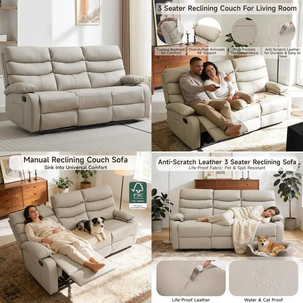 3 Seater Reclining Sofa Set - Beige, Anti-Scratch, Ideal for Living Rooms, RVs, and Home Theaters
3 Seater Reclining Sofa Set - Beige, Anti-Scratch, Ideal for Living Rooms, RVs, and Home Theaters