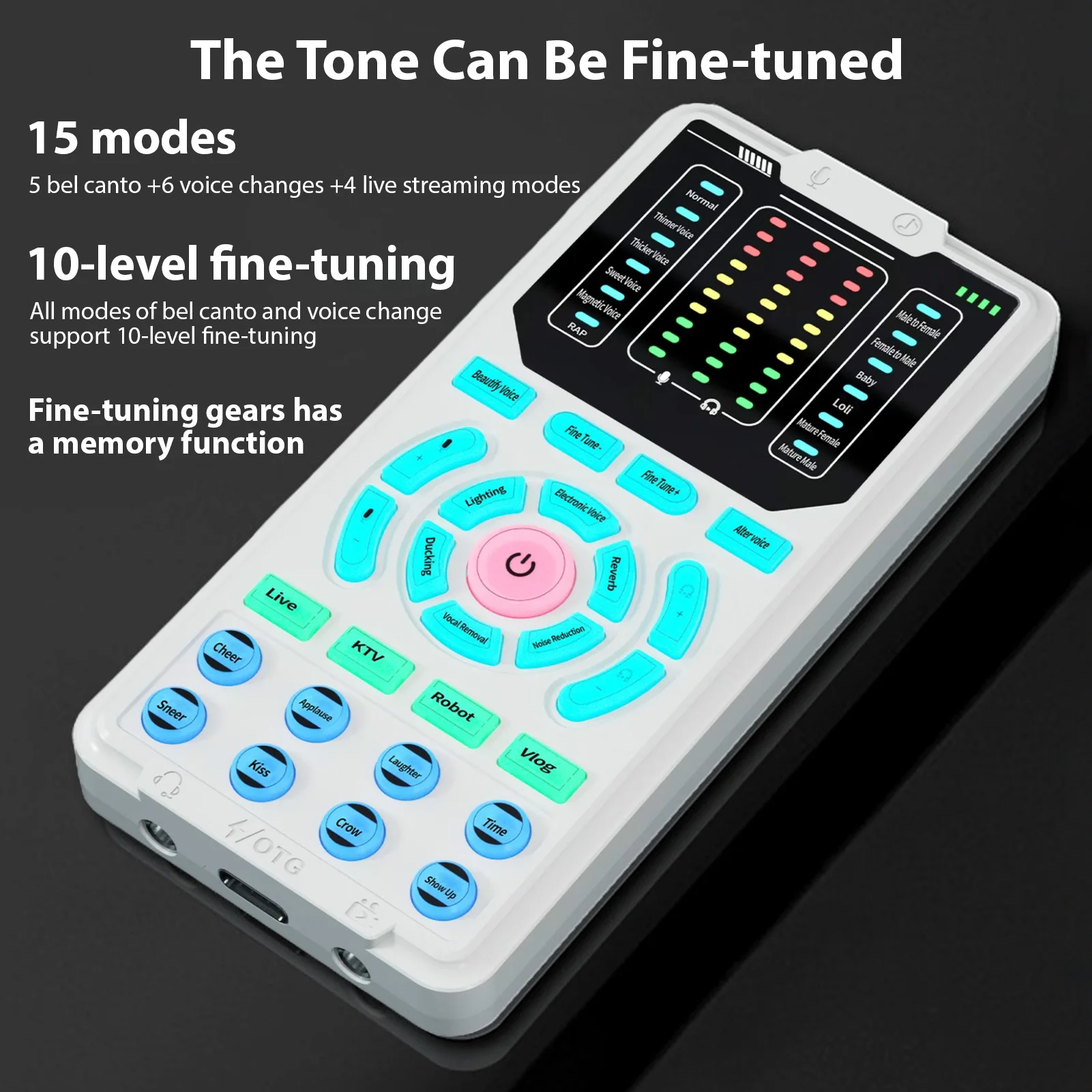 Portable Voice Changer Device with Headphone Mic 15 Voice Modes Noise Reduction Sound Card for Phone Laptop Computer Game
Portable Voice Changer Device with Headphone Mic 15 Voice Modes Noise Reduction Sound Card for Phone Laptop Computer Game