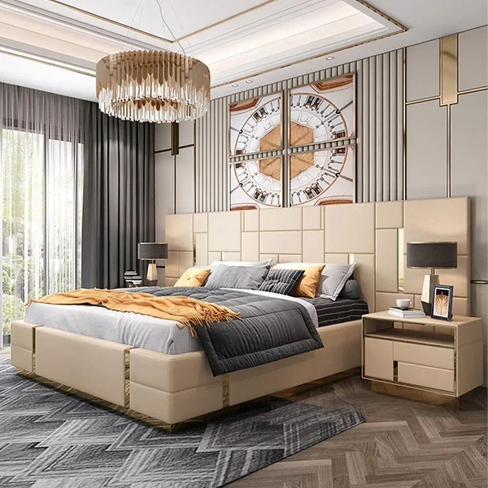 Роскошная современная кровать размера «king-size» MANBAS с мягким мягким изголовьем и тумбочками для хранения вещей — мебель для спальни из натуральной кожи
Роскошная современная кровать размера «king-size» MANBAS с мягким мягким изголовьем и тумбочками для хранения вещей — мебель для спальни из натуральной кожи