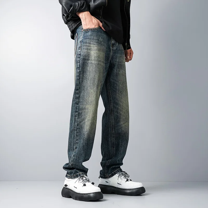 Four Seasons Men's Casual Trendy American Loose Washed Straight Jeans Pants Retro Blue Solid Color Wide Leg Denim Trousers Male
Four Seasons Men's Casual Trendy American Loose Washed Straight Jeans Pants Retro Blue Solid Color Wide Leg Denim Trousers Male
