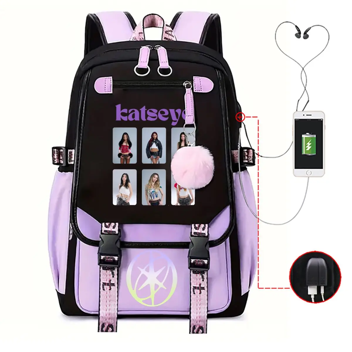 Teen Girls Trendy Katseye School Bag with USB Charging Interface Fashion Strap Decor Rucksack Backpack Mochilas Travel Daypack
Teen Girls Trendy Katseye School Bag with USB Charging Interface Fashion Strap Decor Rucksack Backpack Mochilas Travel Daypack