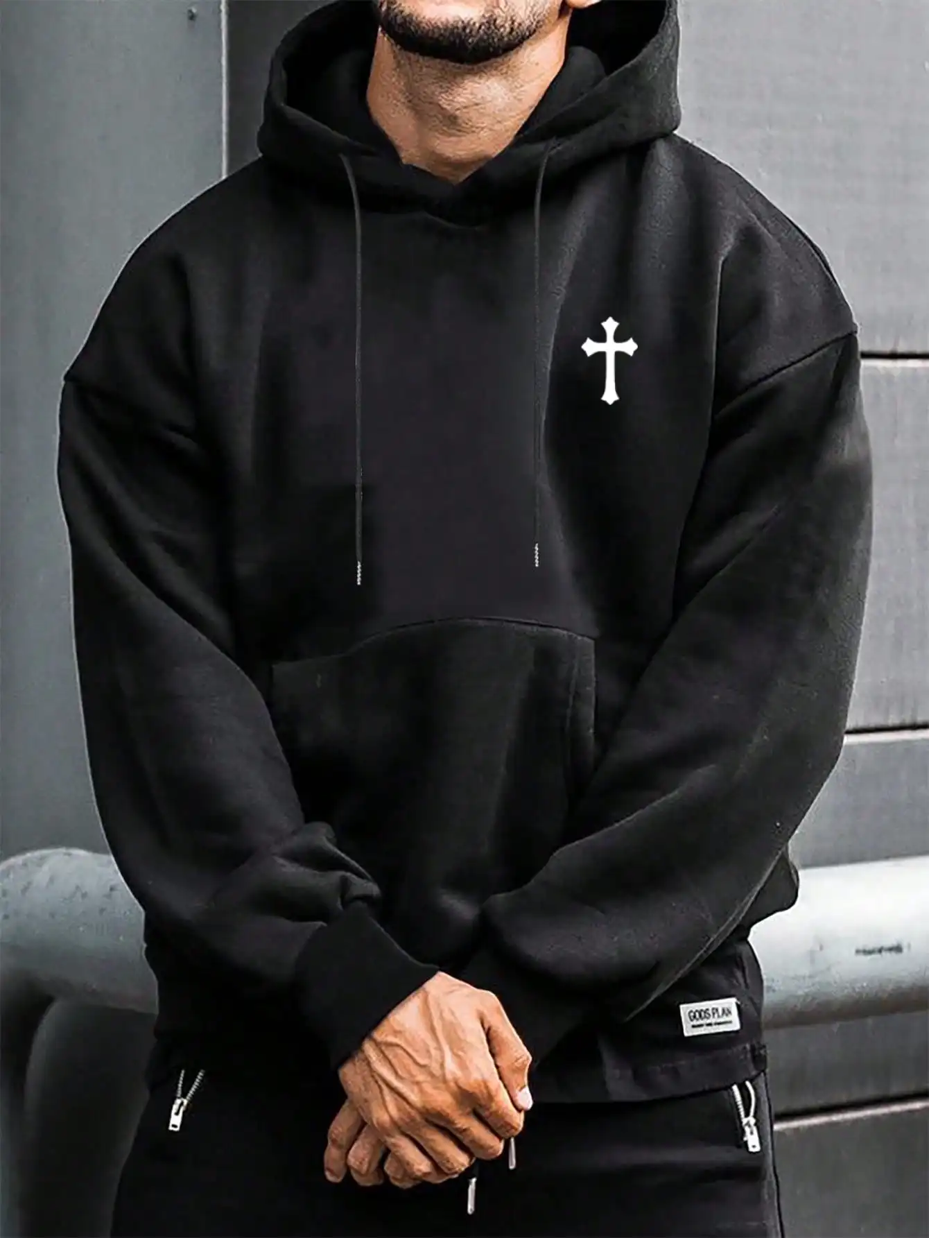 Men's Casual Minimalist Cross Print Drawstring Hoodie With Pocket, Back To School, For Fall Winter
Men's Casual Minimalist Cross Print Drawstring Hoodie With Pocket, Back To School, For Fall Winter