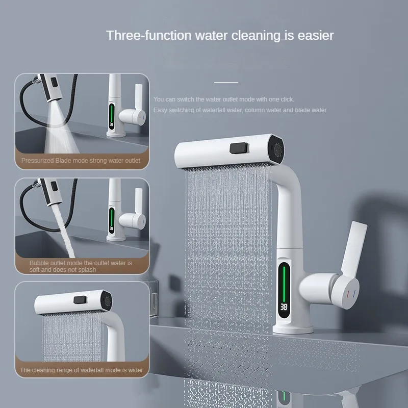 Cold and Hot Water Tap Waterfall Effluent Intelligent Digital Display Pull The Faucet Rotatable Lifting Faucet Washbasin Faucet
Cold and Hot Water Tap Waterfall Effluent Intelligent Digital Display Pull The Faucet Rotatable Lifting Faucet Washbasin Faucet