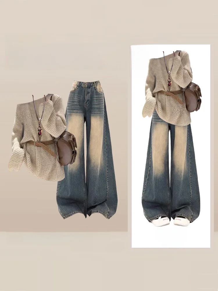 Ladies' Autumnal Lazy Style Knitted Sweater Coat And High Waist Jeans Two-Piece Set Luxury Sensation plus Size Fashion Ensemble
Ladies' Autumnal Lazy Style Knitted Sweater Coat And High Waist Jeans Two-Piece Set Luxury Sensation plus Size Fashion Ensemble