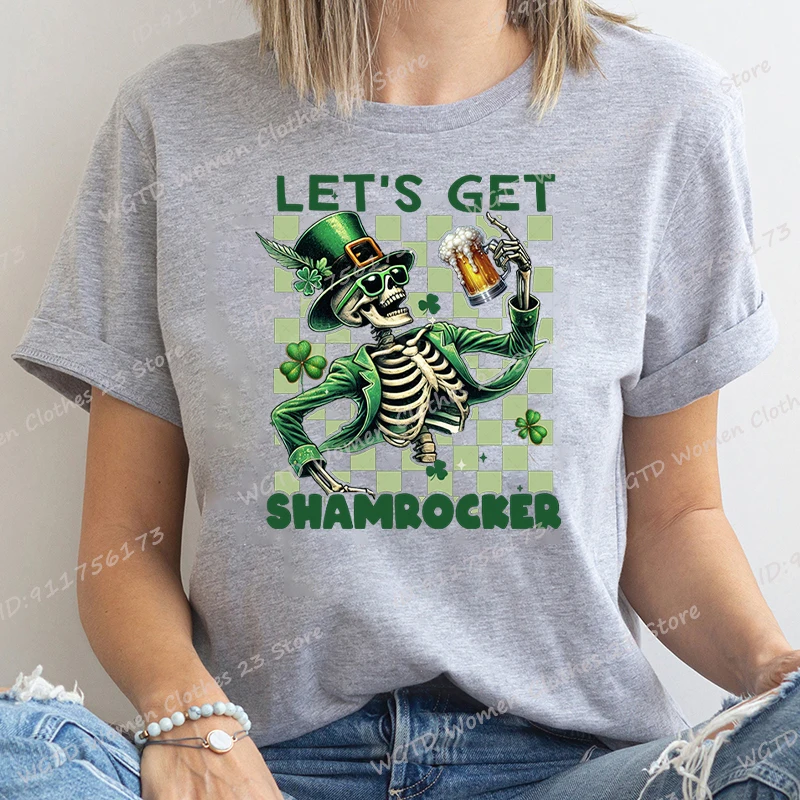 St Patrick's Day Skeleton Beer Let's Get Shamrocker T-shirt Women Summer Short Sleeve Round Neck Tees Creative Personalized Tops
St Patrick's Day Skeleton Beer Let's Get Shamrocker T-shirt Women Summer Short Sleeve Round Neck Tees Creative Personalized Tops