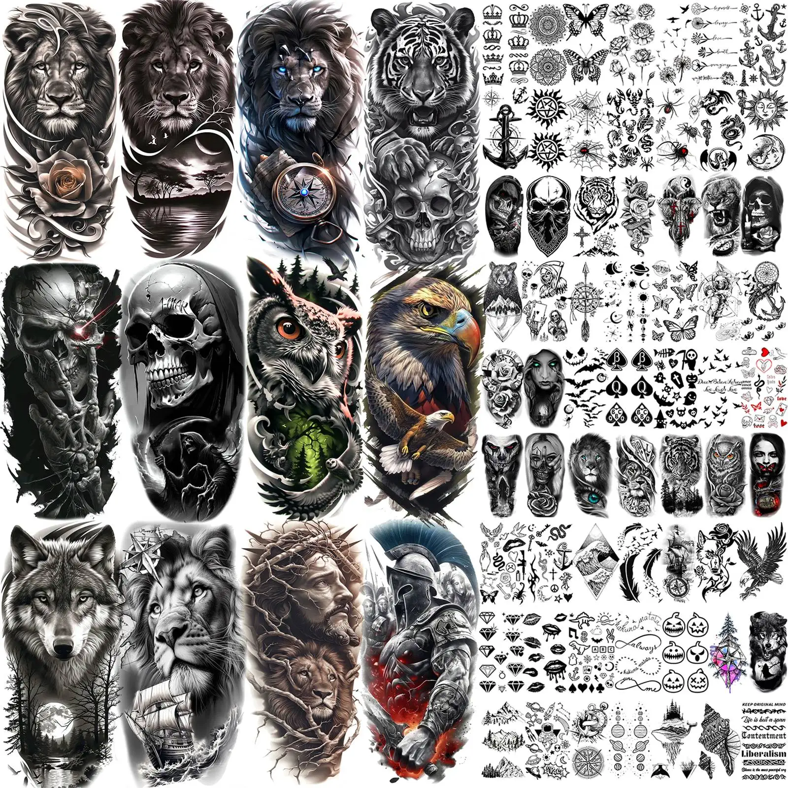 75 Sheets Waterproof Owl Eagle Animals Temporary Tattoos For Women Men Lion Tiger Skull Tatoos Realistic 3D Fake Tattoo Stickers
75 Sheets Waterproof Owl Eagle Animals Temporary Tattoos For Women Men Lion Tiger Skull Tatoos Realistic 3D Fake Tattoo Stickers
