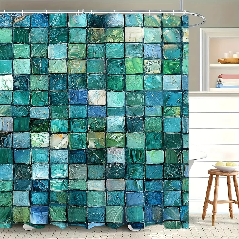 Green and Blue Glass Mosaic Pattern Shower Curtain Geometric Aesthetic Modern Home Bathroom Decor with Hooks
Green and Blue Glass Mosaic Pattern Shower Curtain Geometric Aesthetic Modern Home Bathroom Decor with Hooks